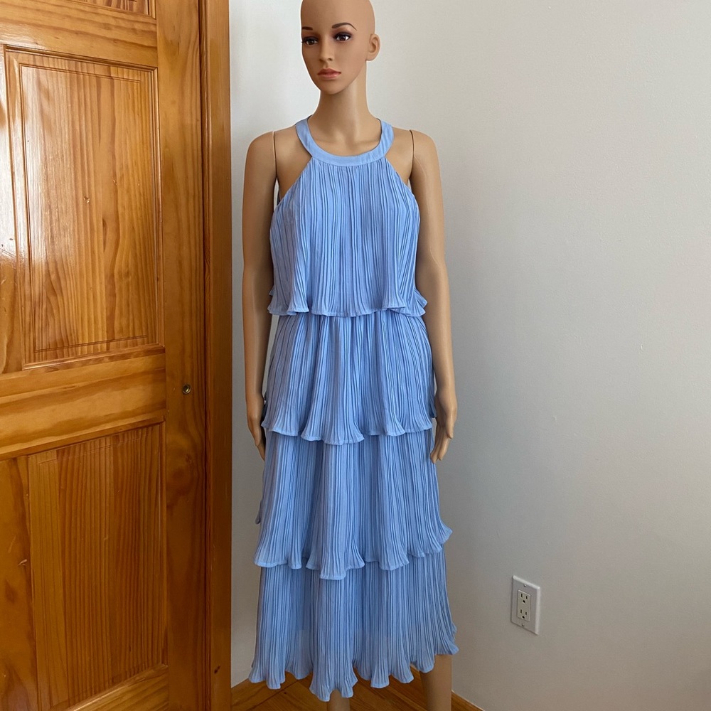 ZESICA Women's 2023 Sleeveless Halter Neck Ruffle Tiered Layed Chiffon Fl  Small